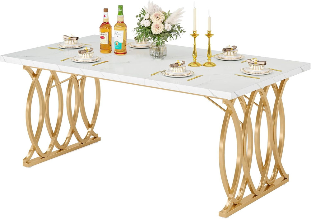 Tribesigns Modern Dining Table, 63" Large Kitchen Table for 4-6 People, Unique R