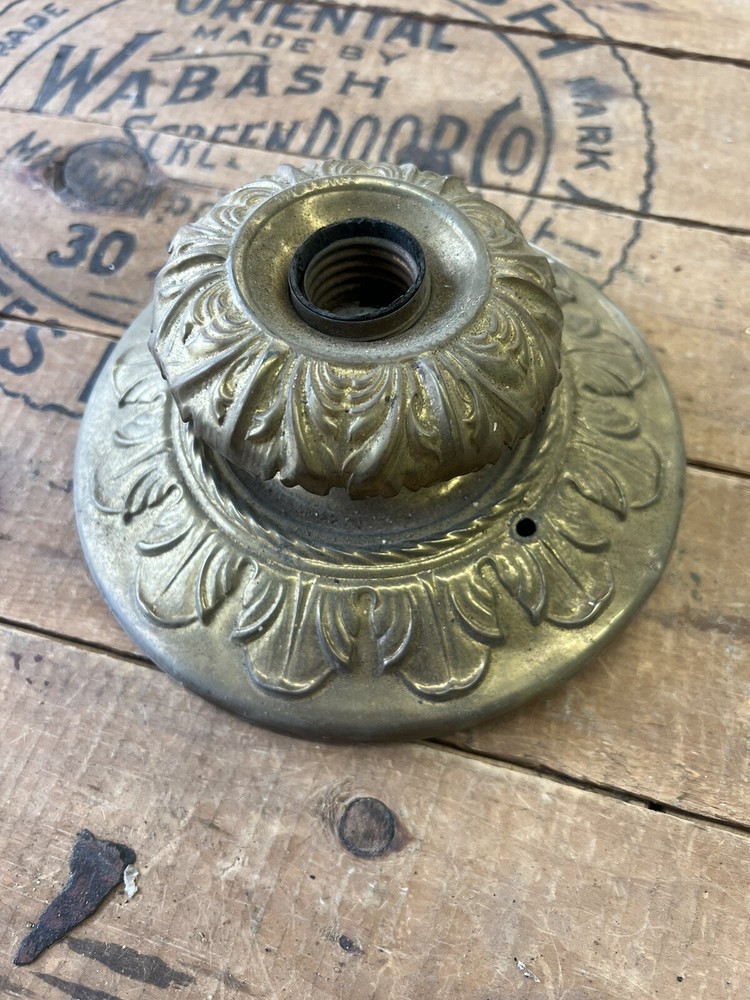 1920s Brass Flush Mounted Williamson? Ceiling Light Salvage Floral Pattern