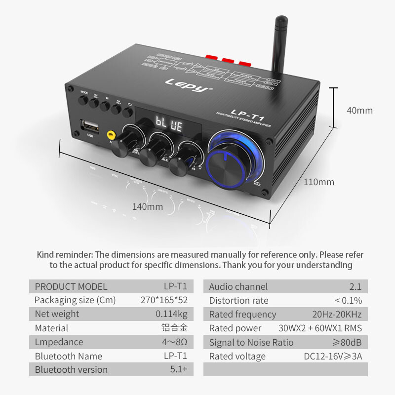 ‌2.1CH Bass-Boost Amplifier: Seamless AUX/RCA Input & Silent Operation‌