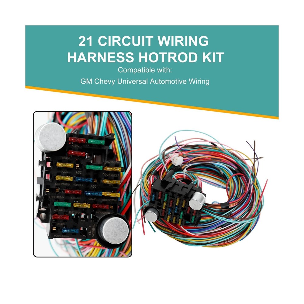 Universal Extra Long Wires 21 Circuit Wiring Harness Hotrod Kit Compatible wi...