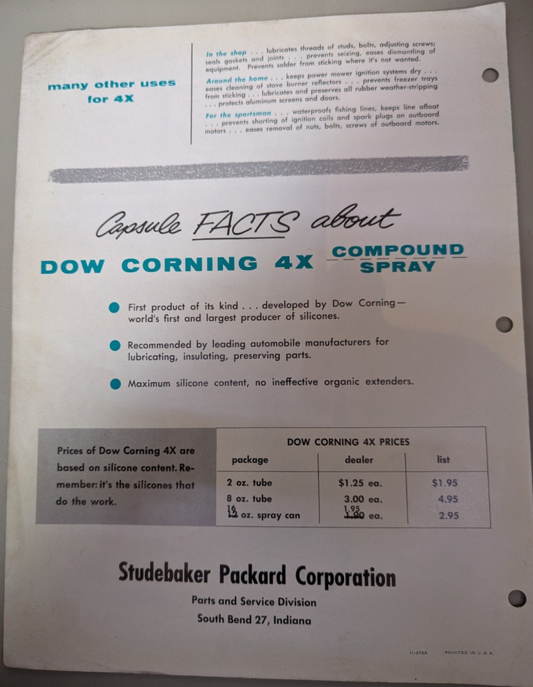 Studebaker Accessory Silicone Rubber Lubricants Flyer