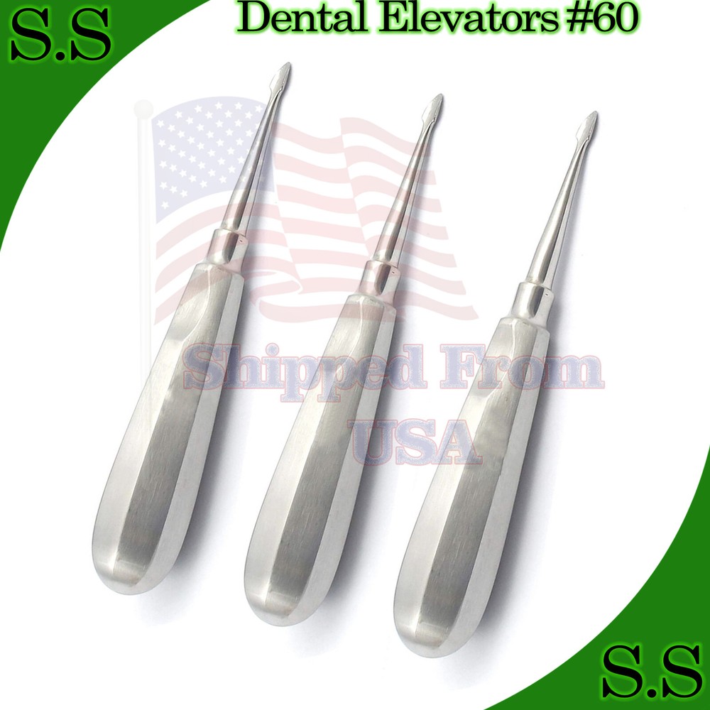 3 DENTAL TOOTH SURGERY STRAIGHT SPADE CONCAVE ROOT TIP ELEVATOR #60