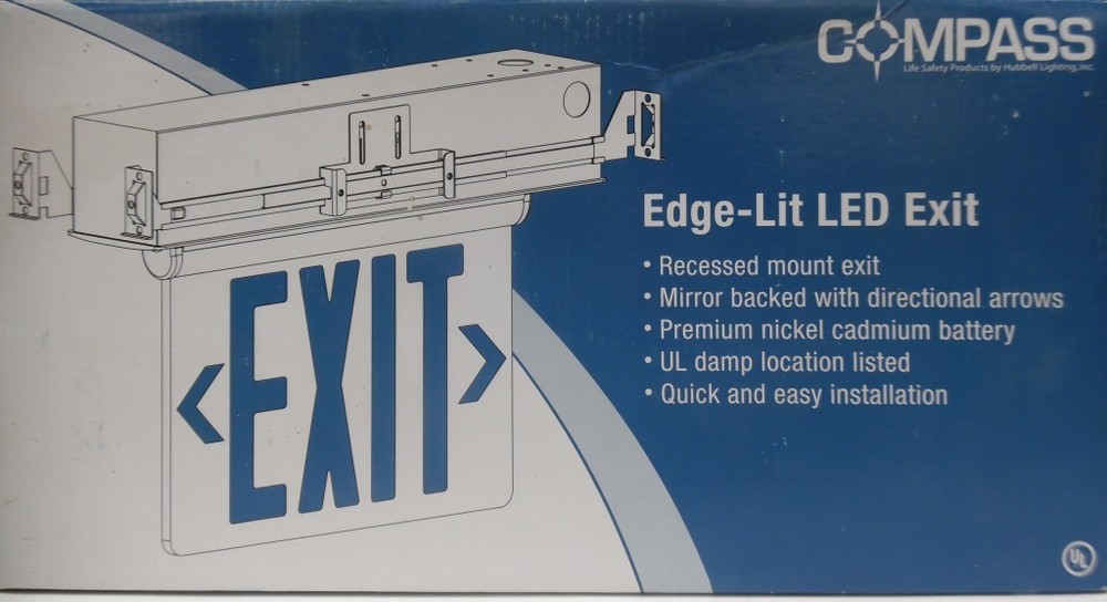 HUBBLE/COMPASS EXIT LIGHT, CELR2RNE, MIRROR BACKED WITH ARROWS, BACKUP BATTERY,