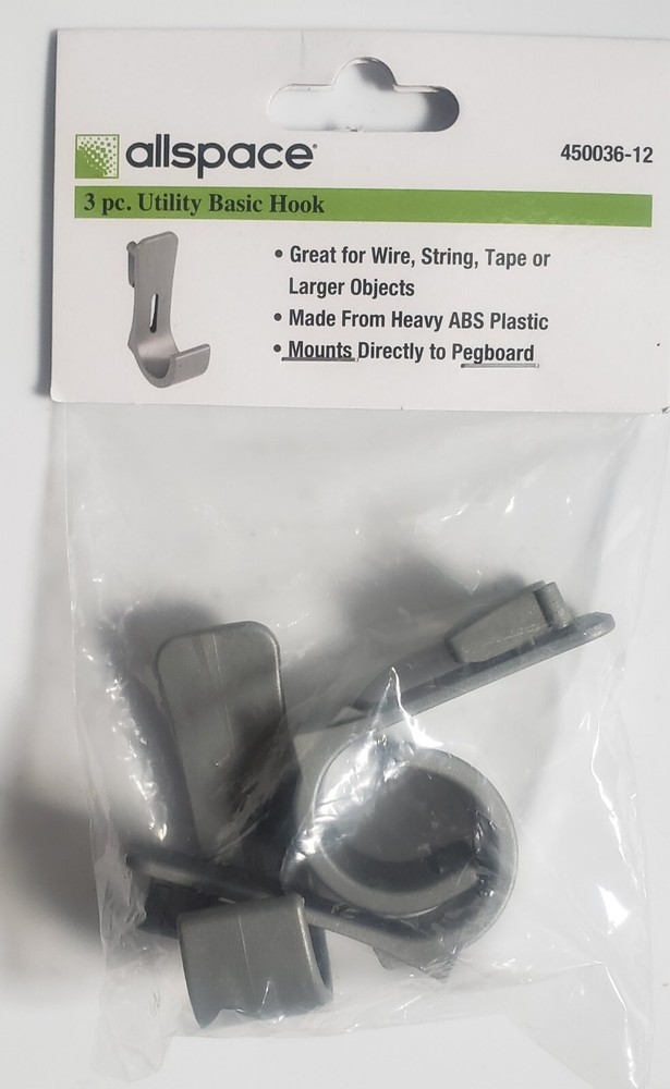 Allspace 3 Pc Utility Basic Hook Mounts to Pegboard 450036-12