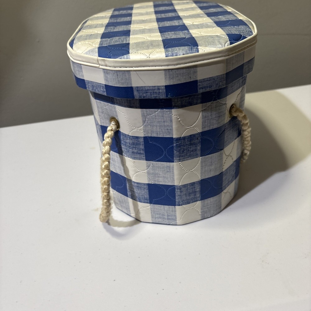 70’s Blue Gingham Vinyl Sewing Box Caddy