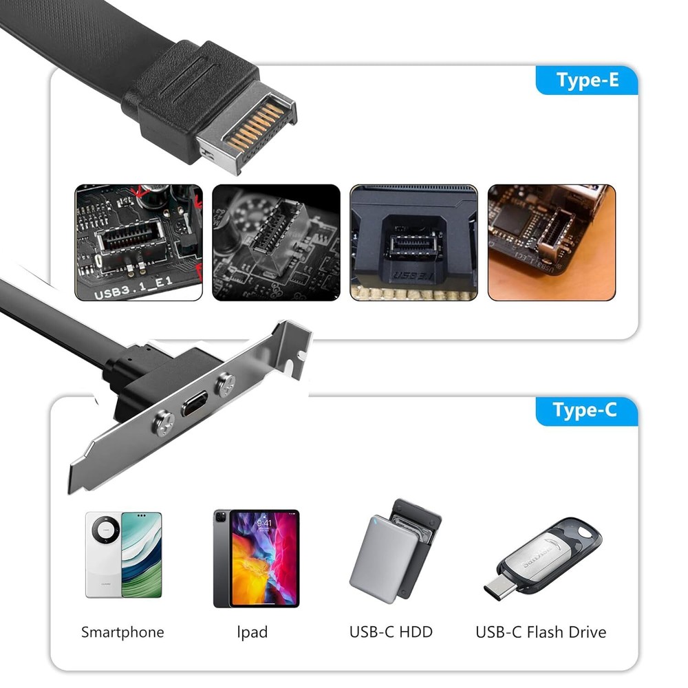 20Gbps USB 3.2 Back Panel USB 3.1 Type C Female to 20-pin USB Type-E A-Key Ma...