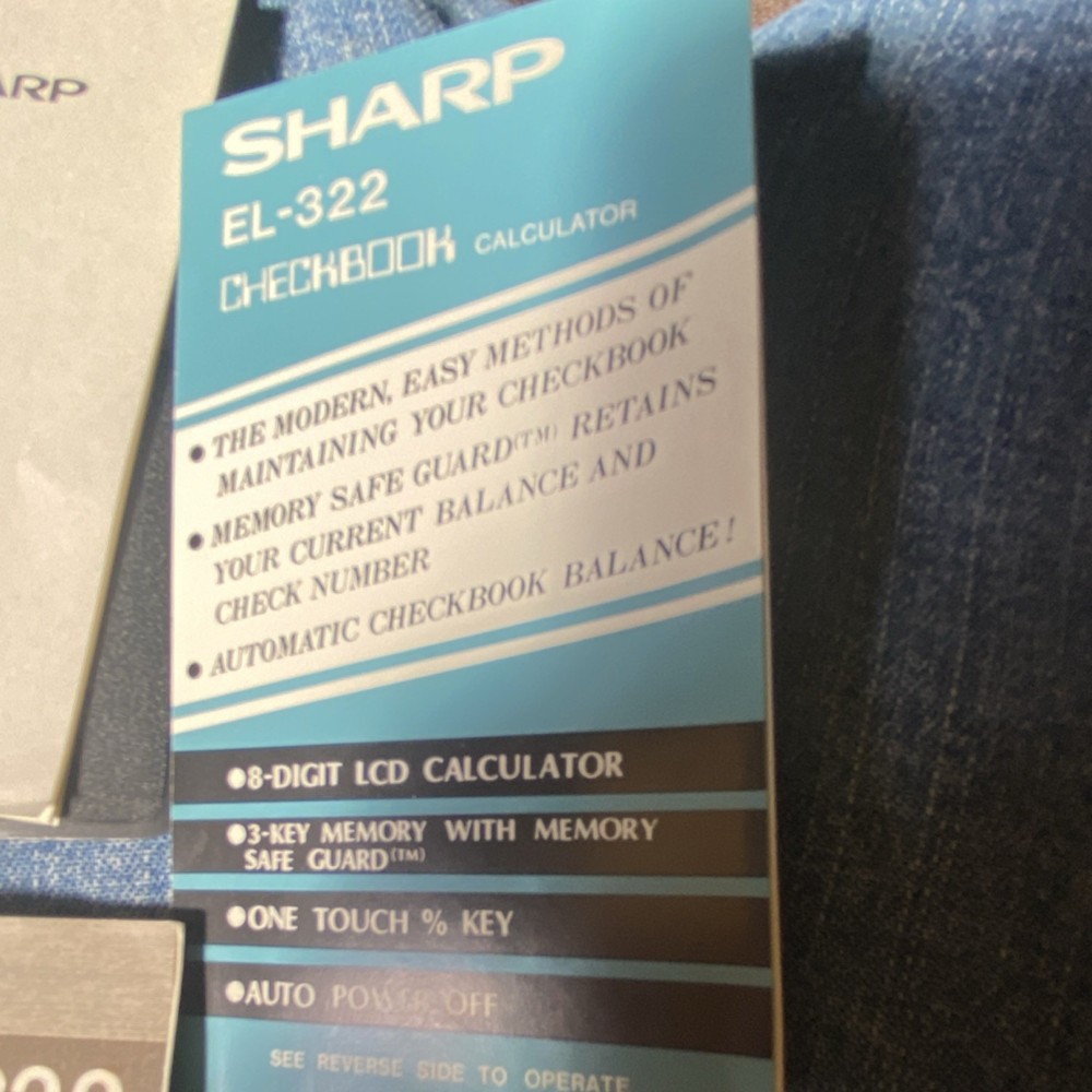 Sharp EL-322 Vintage Checkbook Calculator with Case, Box, and Manuals