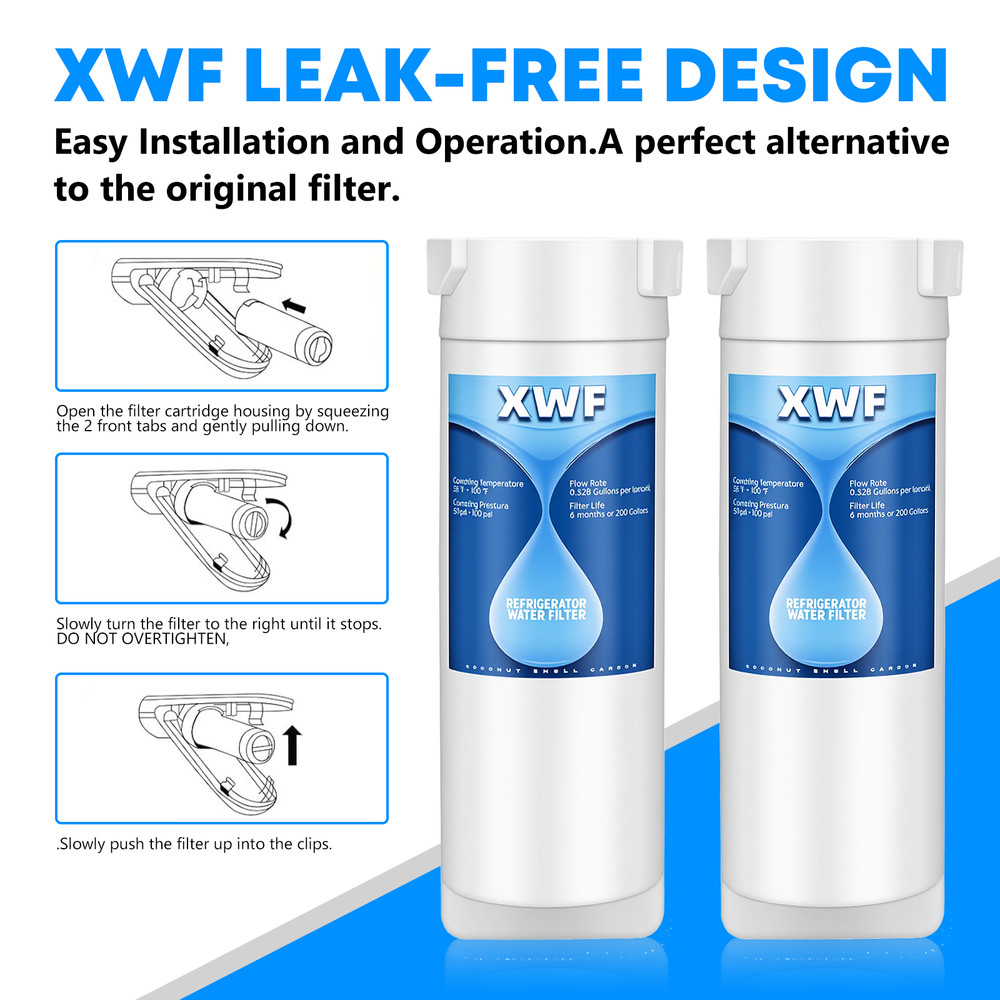 2 Pack XWF NSF Certified Refrigerator Water Filter,Replacement for GE