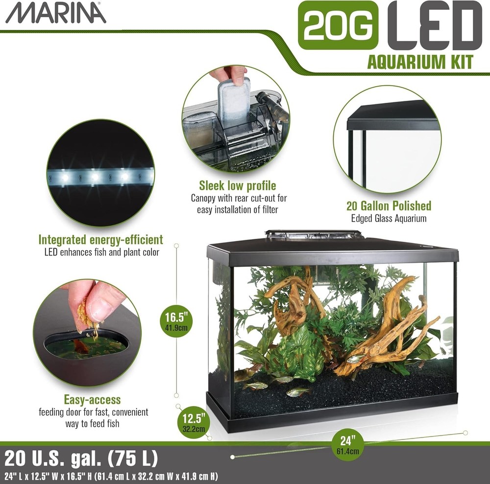 Aquarium Kit 20 Gallon Fish Tank - LED