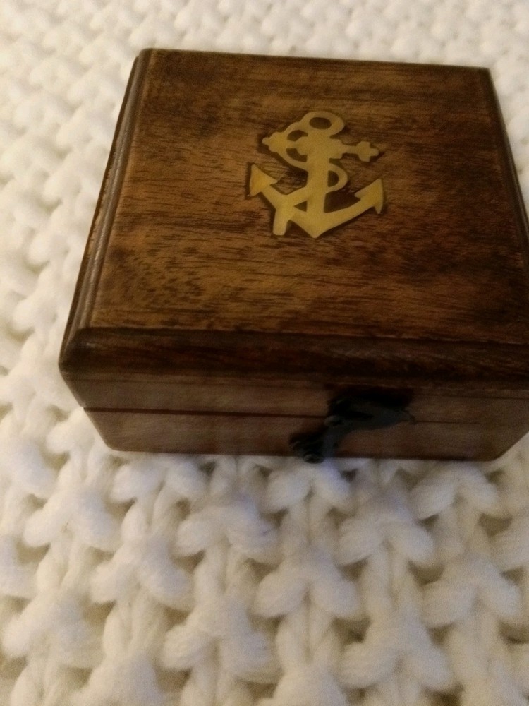 Brass Compass In Wooden Box