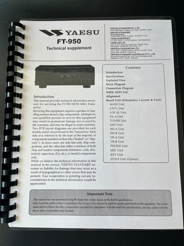 Yaesu FT-950 Transceiver Instruction Manual Operating Guide Coil Bound