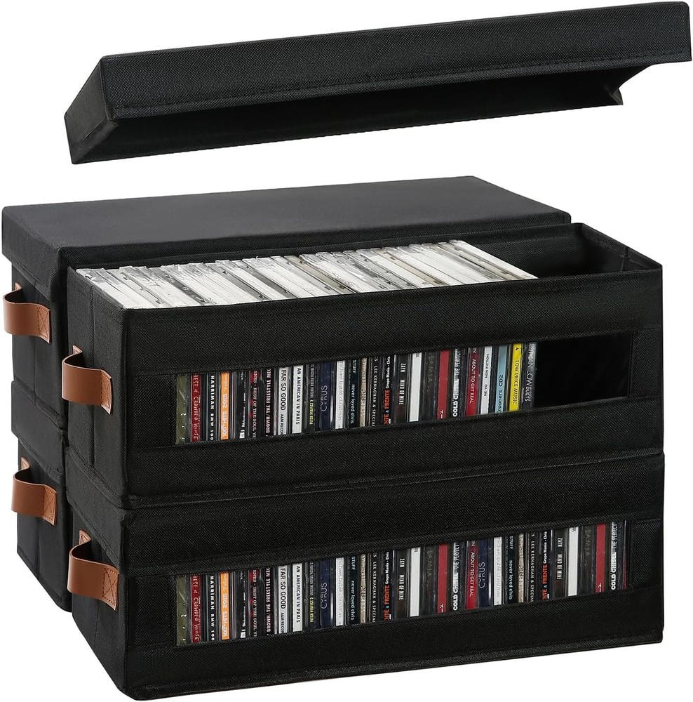 6 Packs CD Storage Box W/ Visible Window Stackable CD Case Holder W/ Dustproof