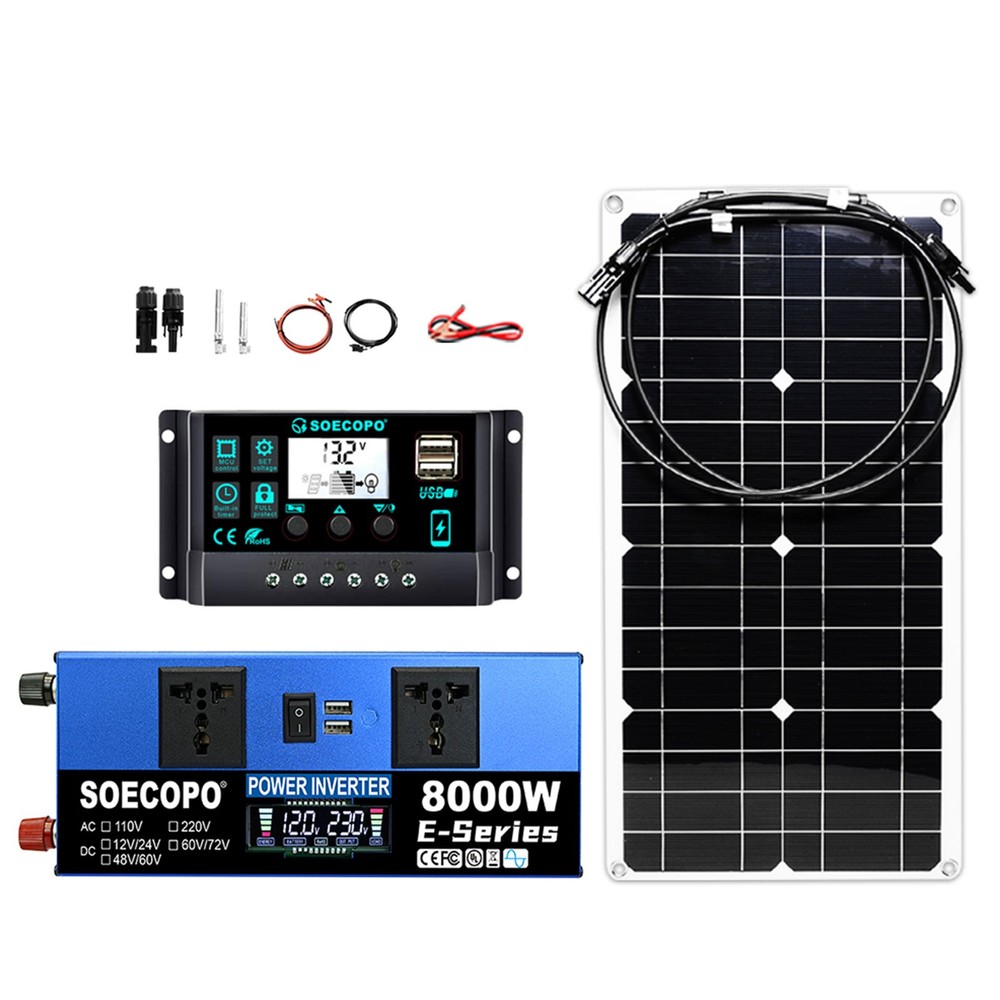 SOECOPO 8000W Peak Solar System Kit Flexible Panel 100A Controller DC12/24V 110V