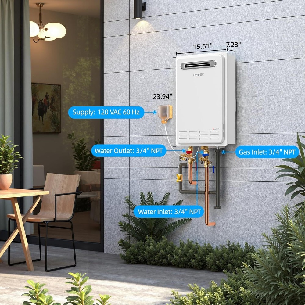 Orbek Outdoor Tankless Water Heater Natural Gas 5.1GPM 120,000 BTU Instant Hot