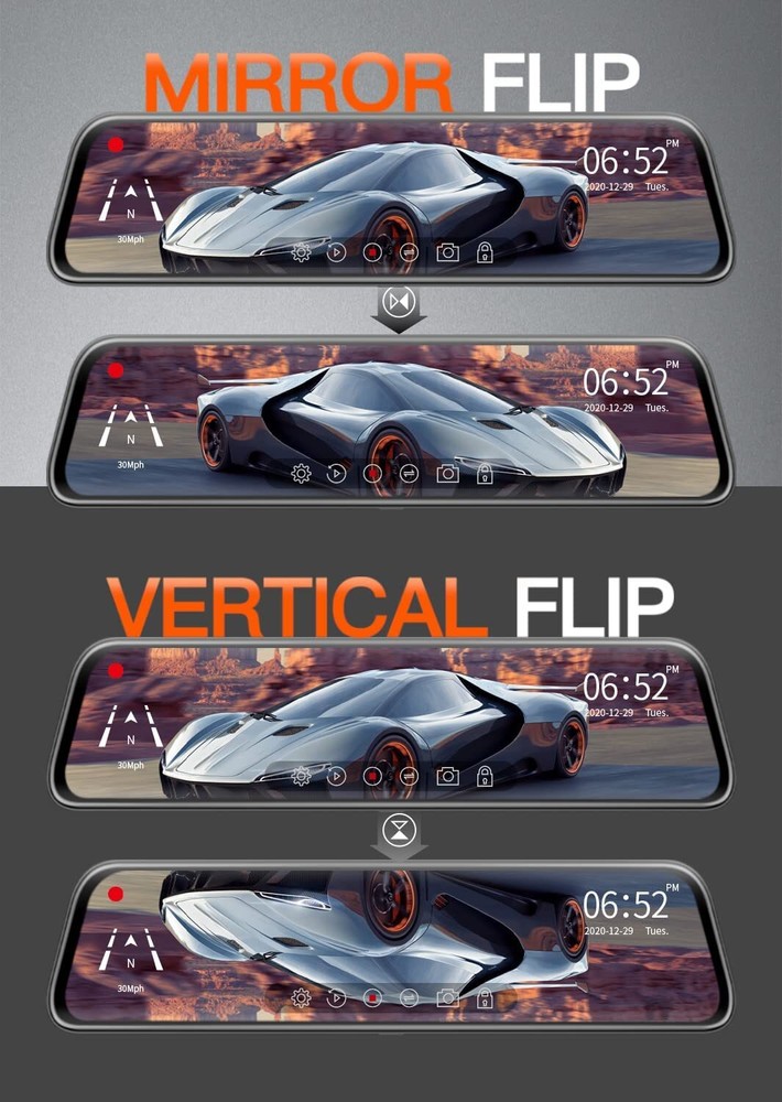 WOLFBOX Mirror Dash Camera 1080P MINI USB Front and Rear View Dash Cam