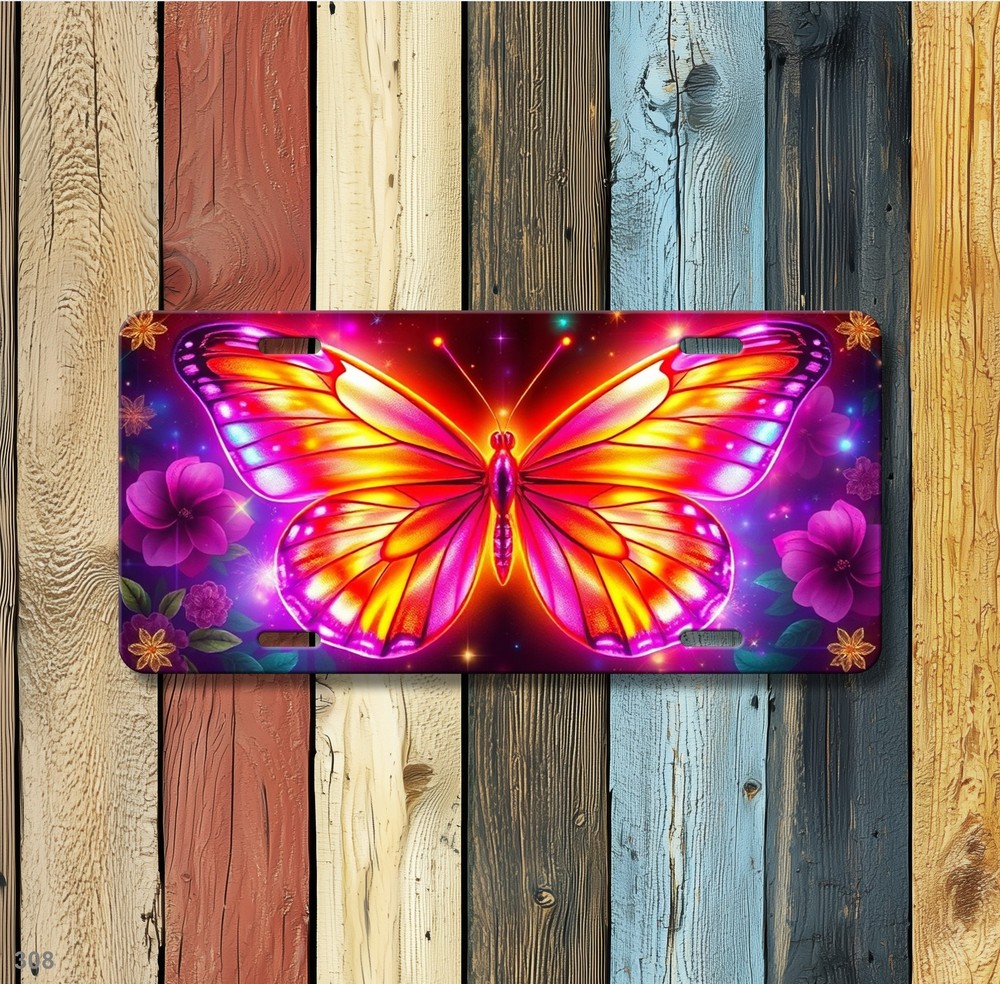 Fantasy Butterfly License Plate Auto Tag Custom Text Available Bright Butterfly