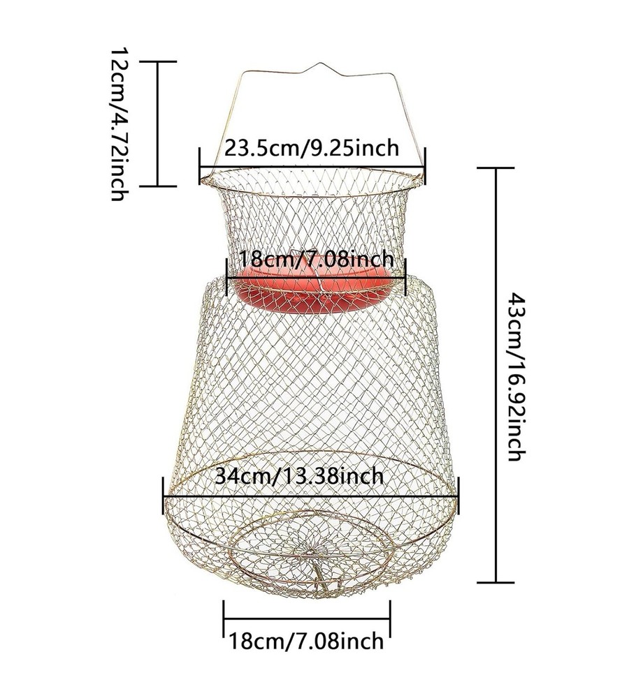 Floatable Galvanized Steel Wire Fish Basket, Collapsible Floatable Wire Fishing