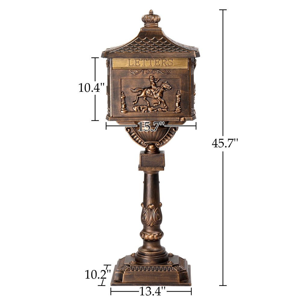 Cast Aluminum Mailbox with Post Locking Residential Mailboxes for Outside w/ Key