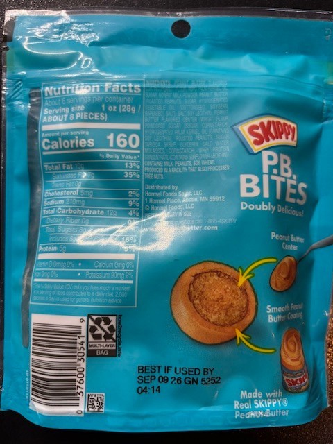 Skippy PB Bites Double Peanut Butter 6 oz 5g Protein