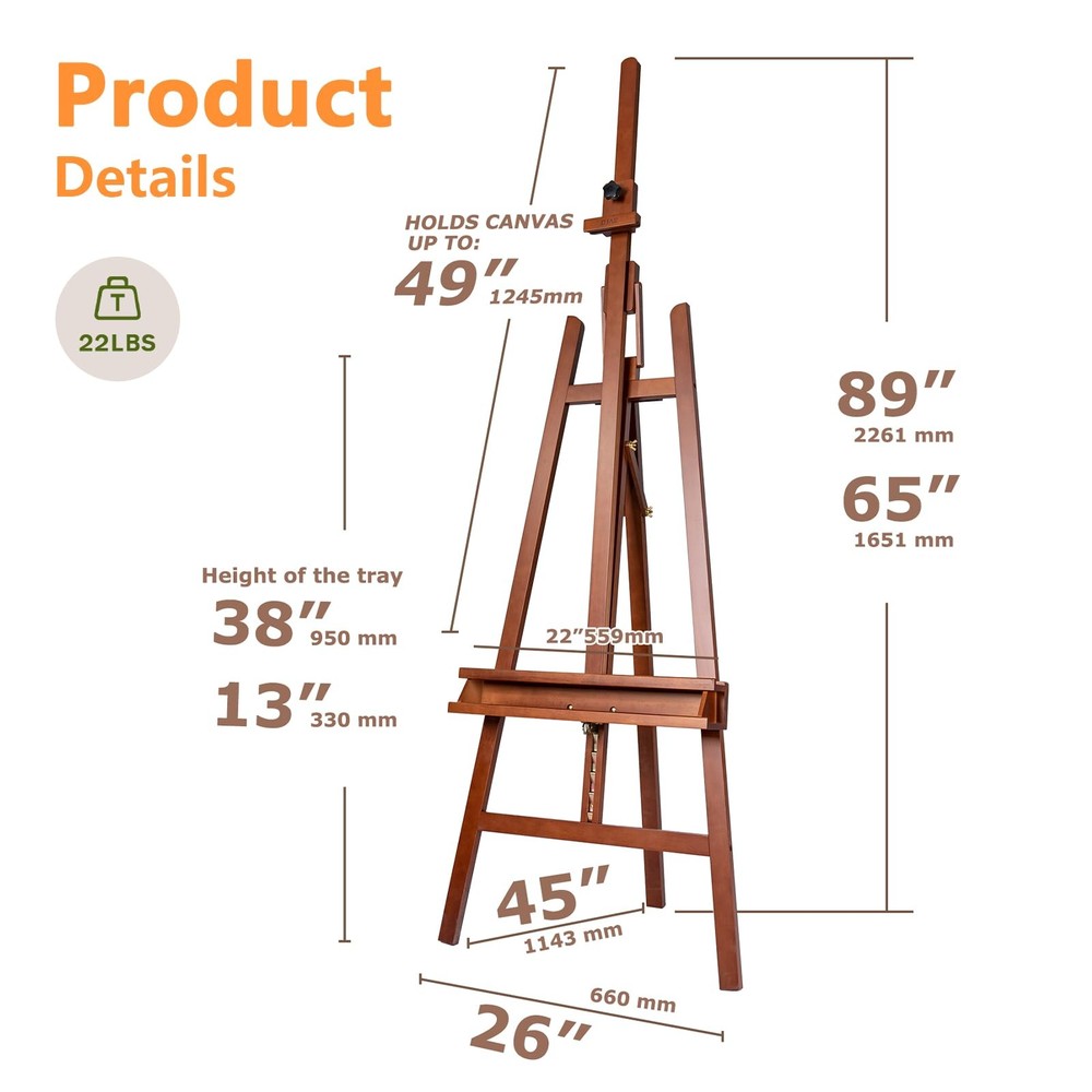 Large Studio Art Easel for Painting, Adjustable Solid Beech Wood Artist Easel...