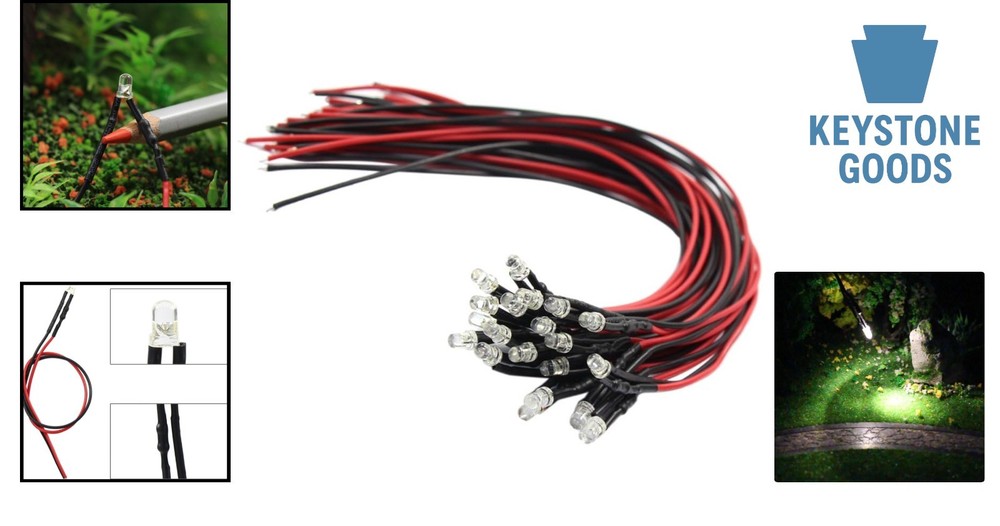 20pcs Bright White 3mm Pre-Wired LED Lights for Model Trains & Projects