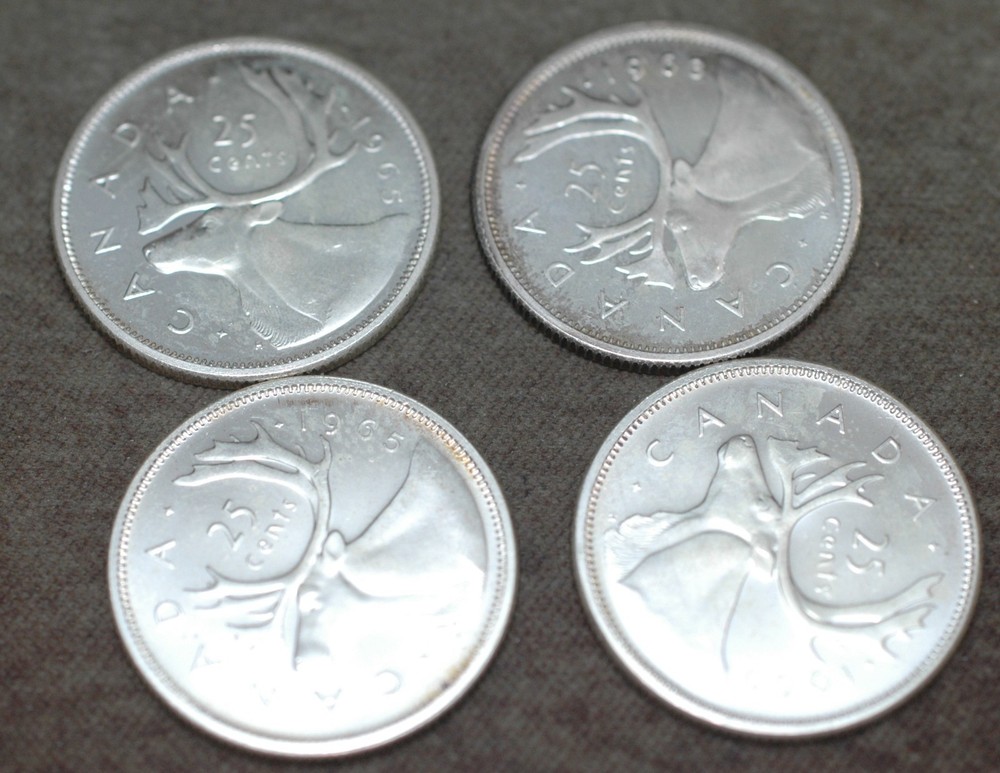 Canada 80% Silver Quarters 4 Coins $1 Face Value