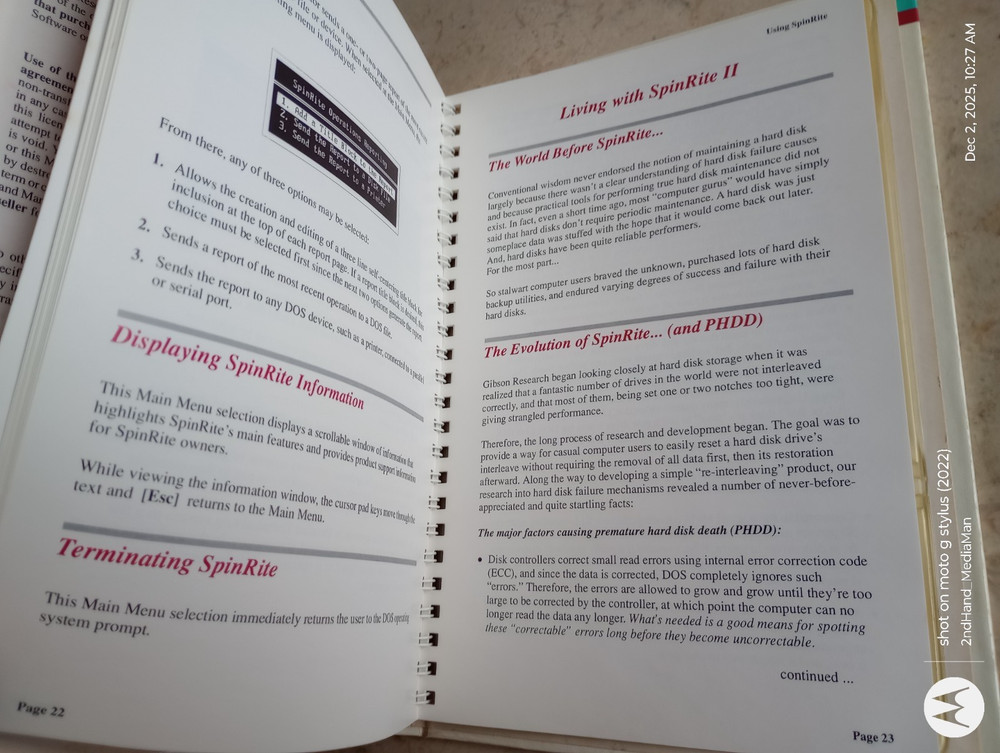 SPINRITE II VERSION 2, 5"FLOPPY DISC PC COMPUTER PROGRAM SOFTWARE W/BINDER BOOK