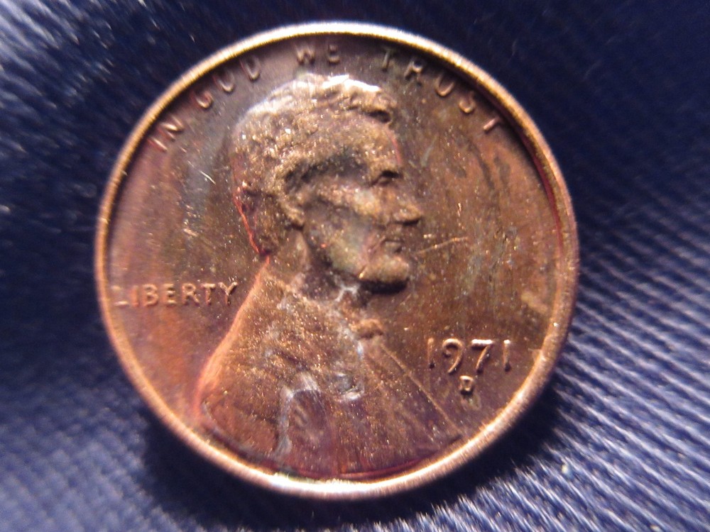 1971 D Lincoln Penny with Reverse Die Chip Error