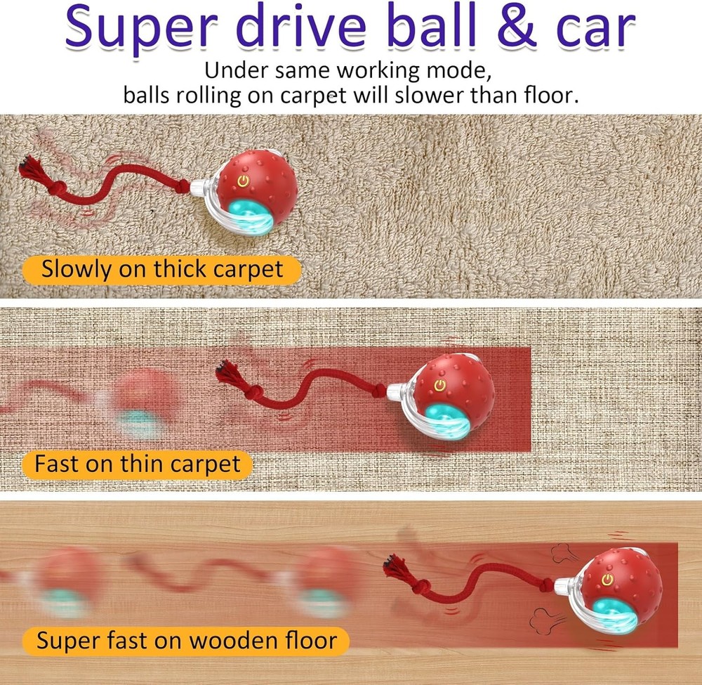 Interactive Cat Toy Ball – Fast Rolling, Chirping, Motion-Activated, Red