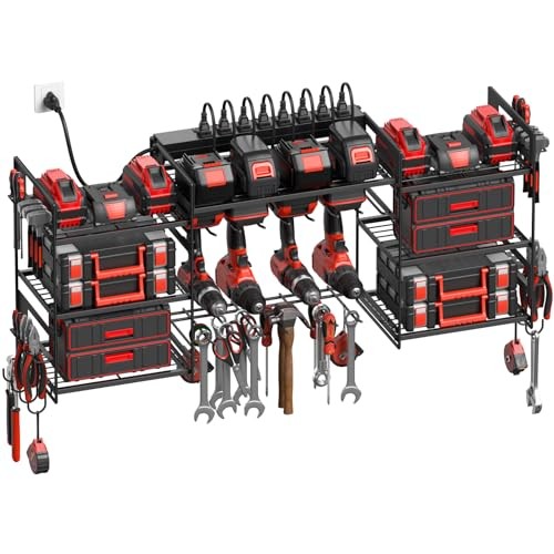 Power Tool Organizer Wall Mount, Large Tools and Battery Storage 6FT Black