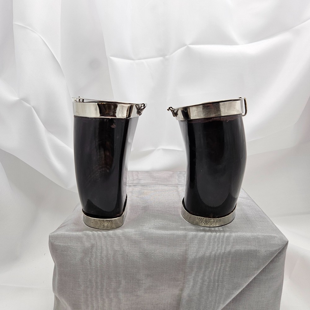 Silver Plate & Natural Horn Container Handcrafted / Hand Made