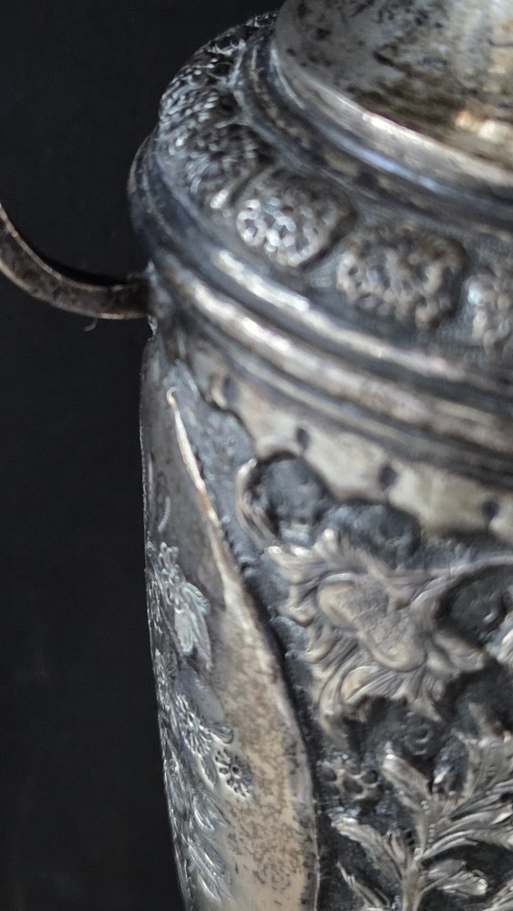 Large Genuine Antique Middle Eastern Solid Silver Vase Tree Of Life Design
