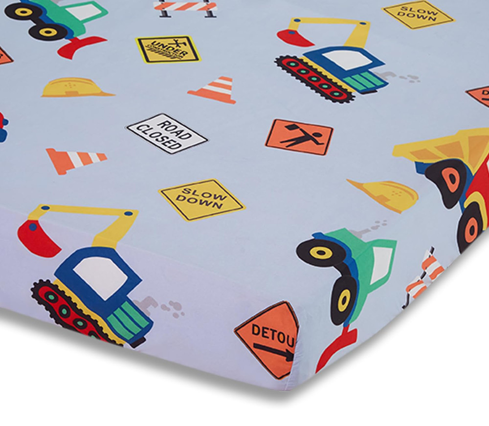 Baby Boy Fitted Crib Sheet, under Construction, 100% Soft Breathable Microfiber