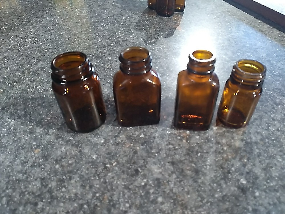 4 Vintage Small Brown Medical Bottles