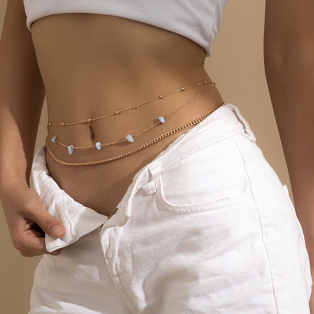 Gold Crystal Bead Waist Belly Chain in Solid Copper