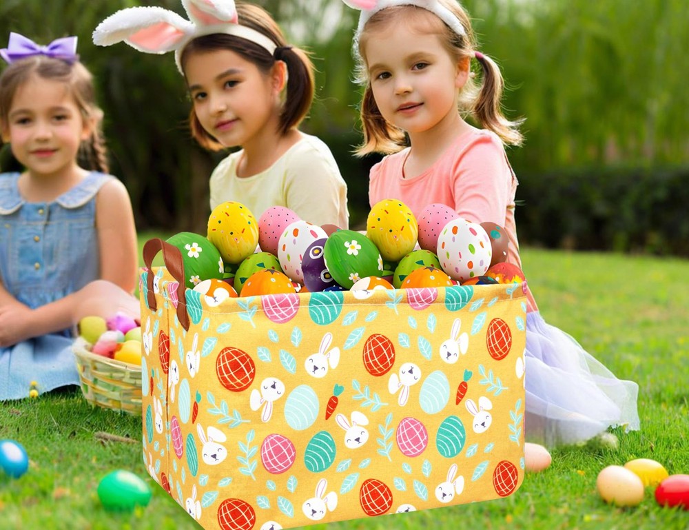 MYFLOCY Large Rectangular Easter Baskets Empty Waterproof Boy Toy Box Foldabl...