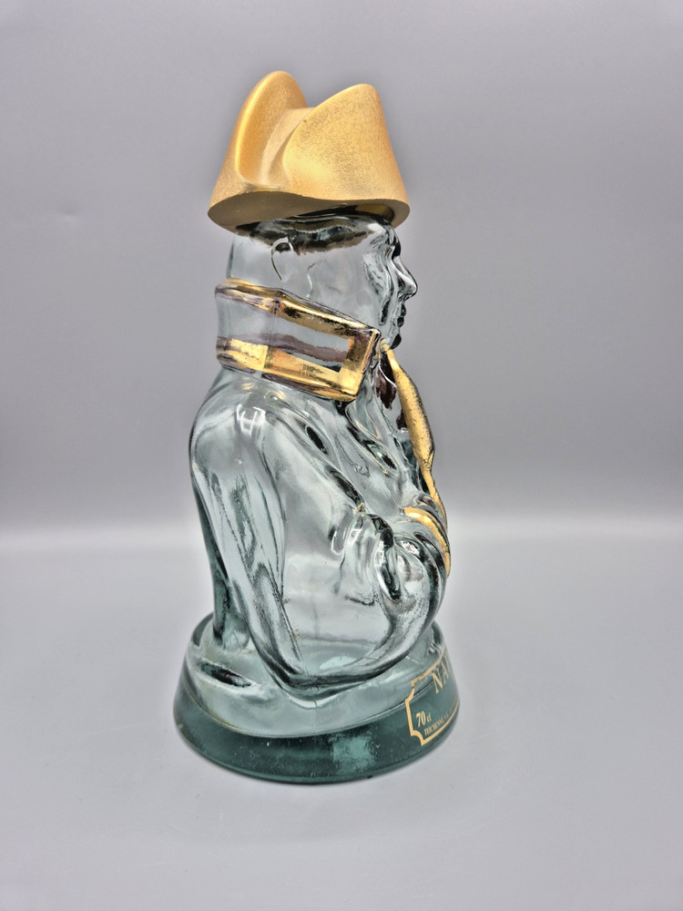 Napoleon Bust 70cl Glass Empty Brandy Bottle, Clear & Gold (JS3)