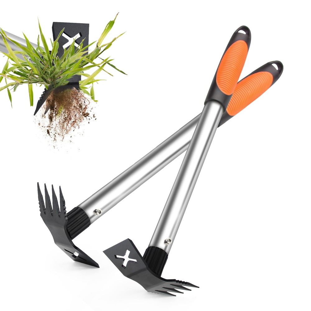 Weed Puller Tool 2 Pack, 2 in 1 Manual Weeding Rake and Garden Hoe, 17" Uproo...