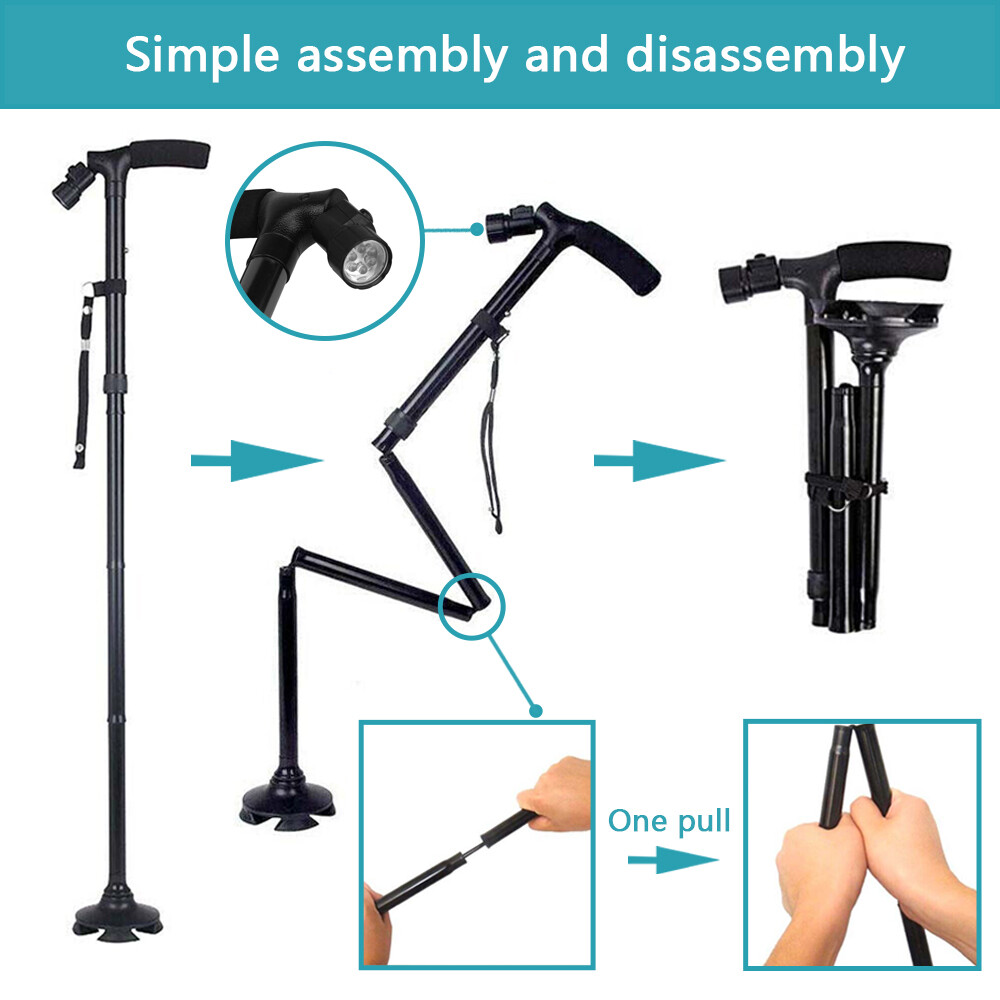 2 Pack Foldable Retractable LED Walking Cane Stick Adjustable Cane Trekking Pole