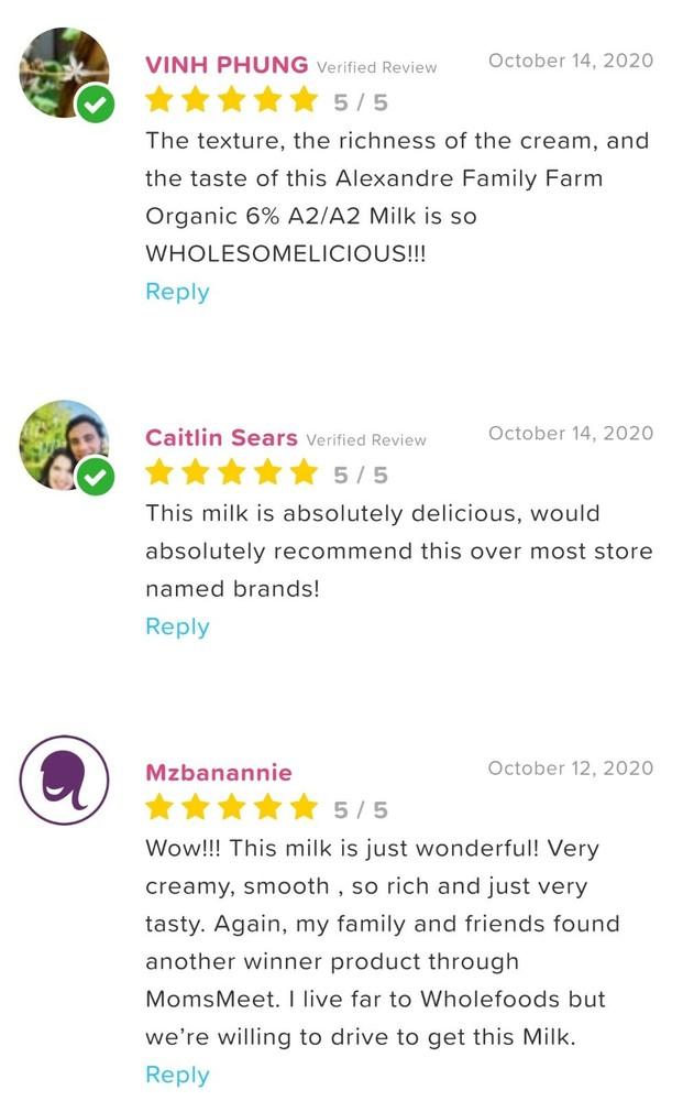 Alexandre Organic Milk A2/A2, Cream Top, Flash Pasteurized