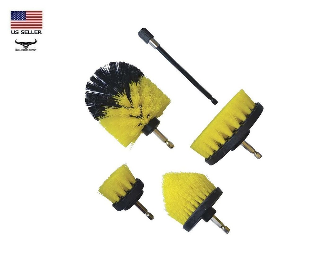 5 Piece Multi Head Drill Brush Cleaning Tool Kit 1/4" Hex Shank Medium Bristle