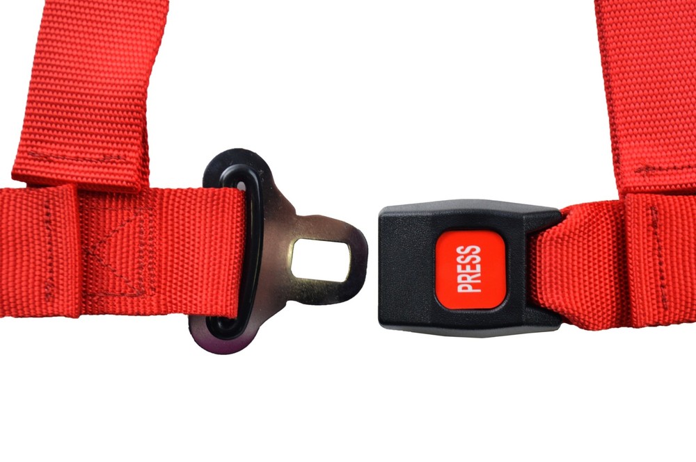 RED OFF ROAD 2" PUSH BUTTON V MOUNT HARNESS 3 POINT BUGGY BELT