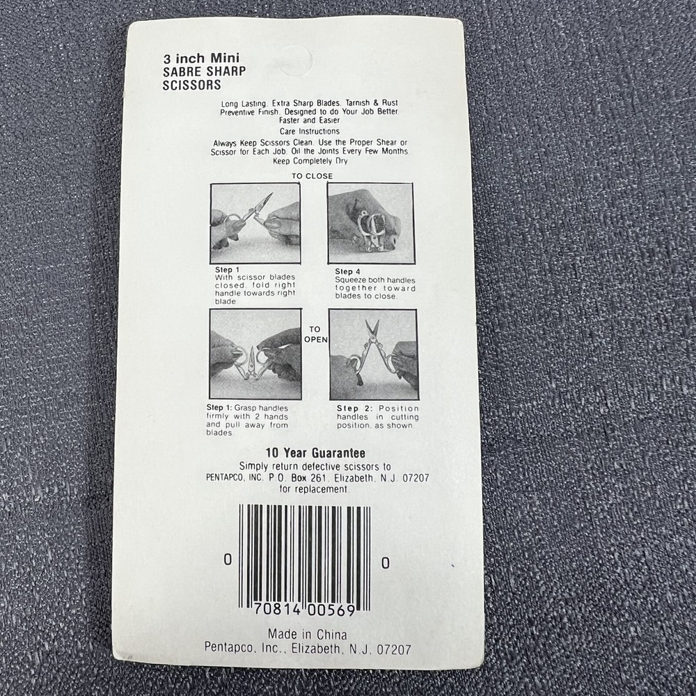 Vintage Penn Mini Sharp Scissors 3” Silver Foldable New In Package Style 569
