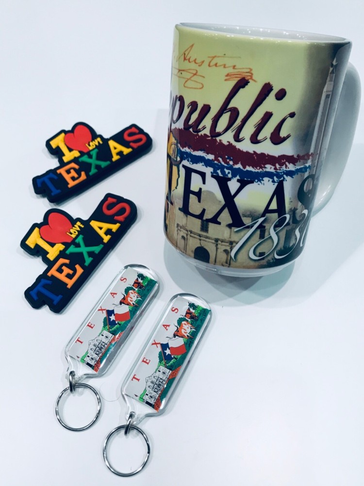 TEXAS SOUVENIR SET - Mug, 2 Key Chains & 2 Magnets - Bundle Pack
