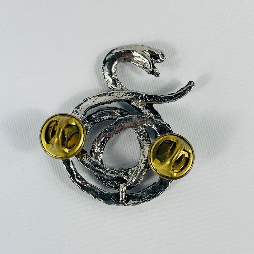 Snake Lapel Pin 1 1/4” Silver Tone