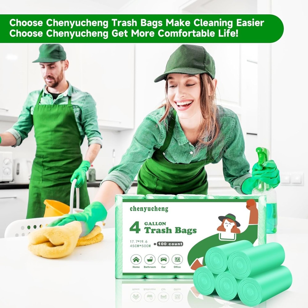 4 Gallon Biodegradable Trash Bags Unscented Green 100 Count
