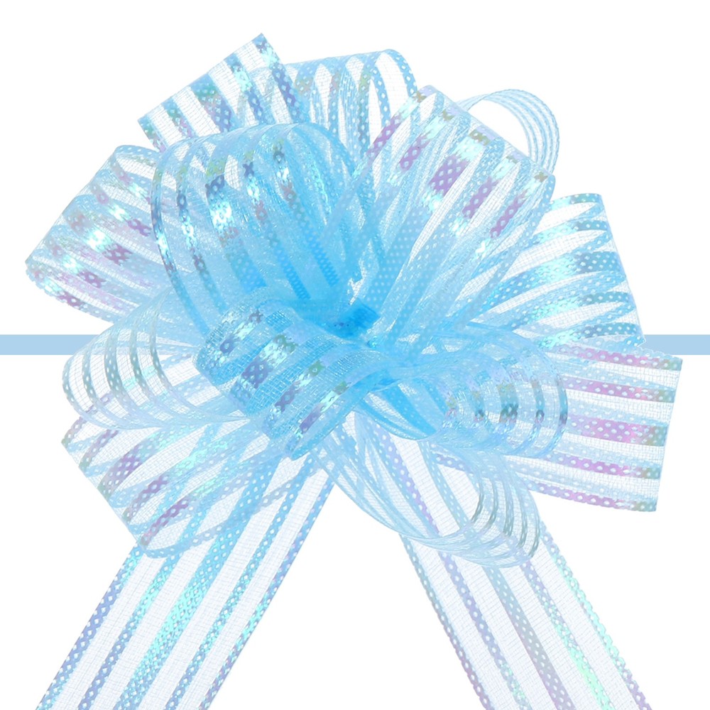 5Pack 6" Large Organza Pull Bow Chiffon Gift Wrapping Bows Ribbon Light Blue