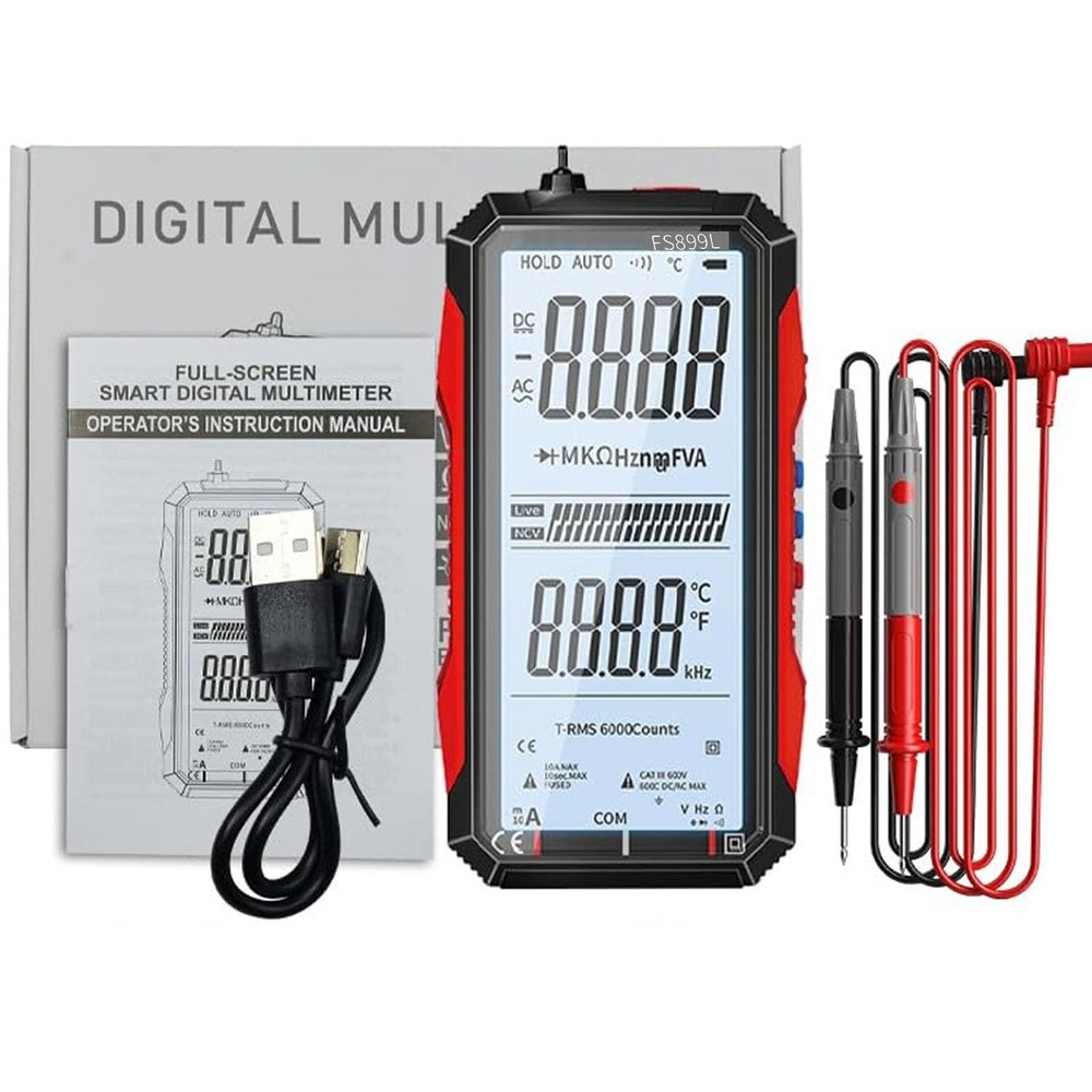 Digital Multimeter, FS899L USB Rechargeable Multimeter 6000 Counts, Automatic