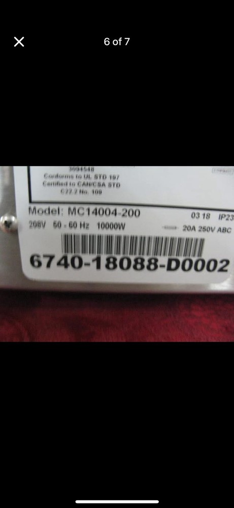 CookTek 645100 Countertop Induct Range Model Number MC14004-200)