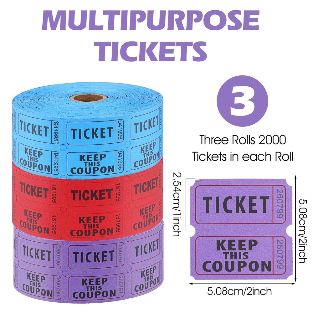 Double Roll Raffle Tickets Consecutively Numbered Event 3 Colors 6000 PCS